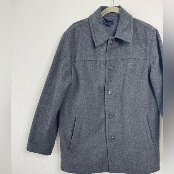J.Crew Men’s S Wool Blend Gray Button Front Lined Winter Topcoat Overcoat Jacket - Picture 2 of 9